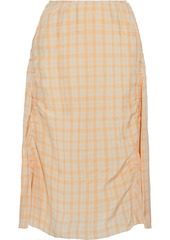 Acne Studios Woman Iza Ruched Gingham Shell Midi Skirt Pastel Orange