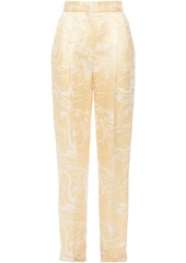 Acne Studios Woman Polino Linen And Silk-blend Satin-jacquard Tapered Pants Pastel Yellow