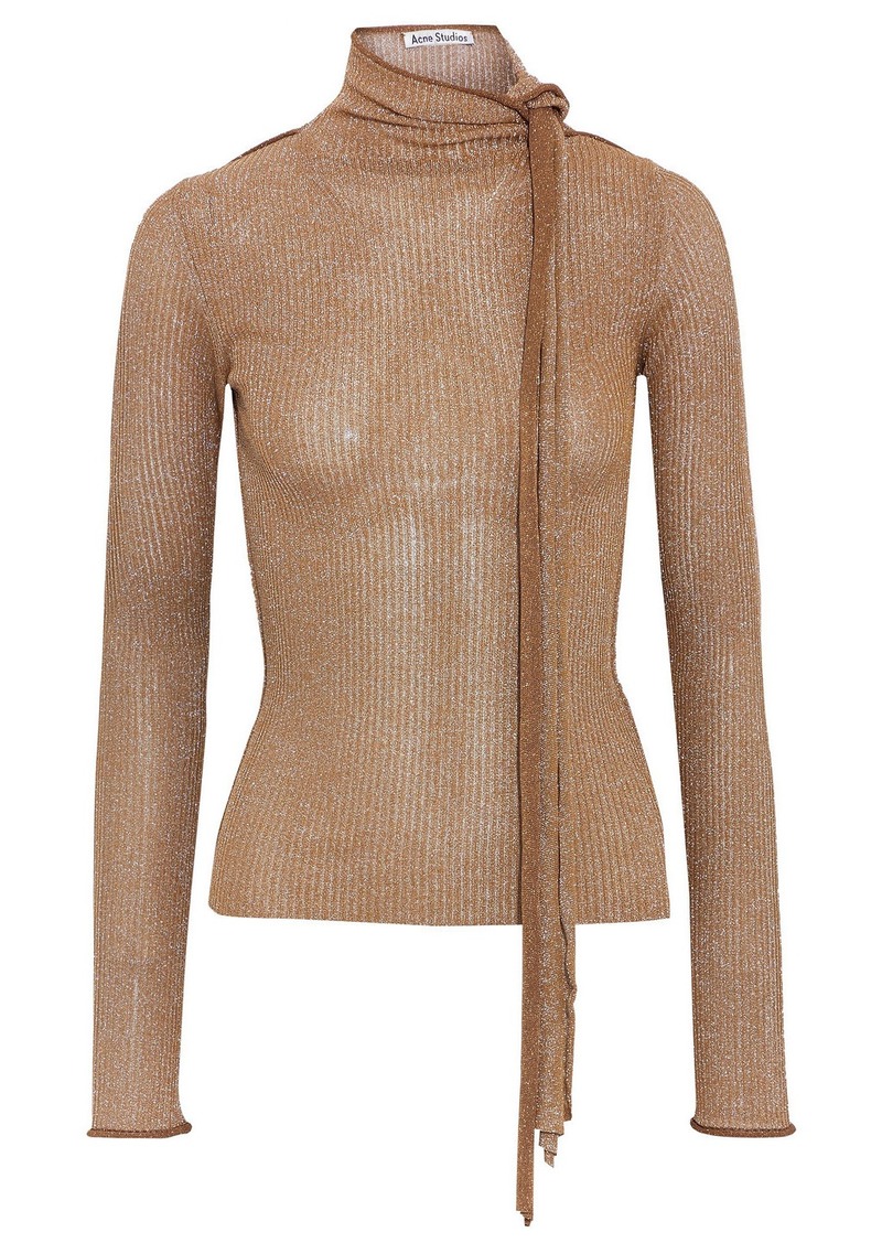 Acne Studios - Tie-neck metallic ribbed-knit sweater - Brown - XXS