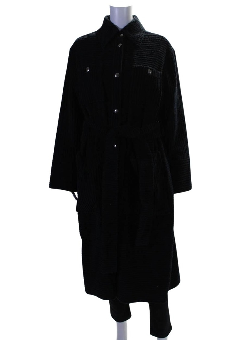 ACNE Studios Womens Belted Button Down Coat Navy Blue Cotton