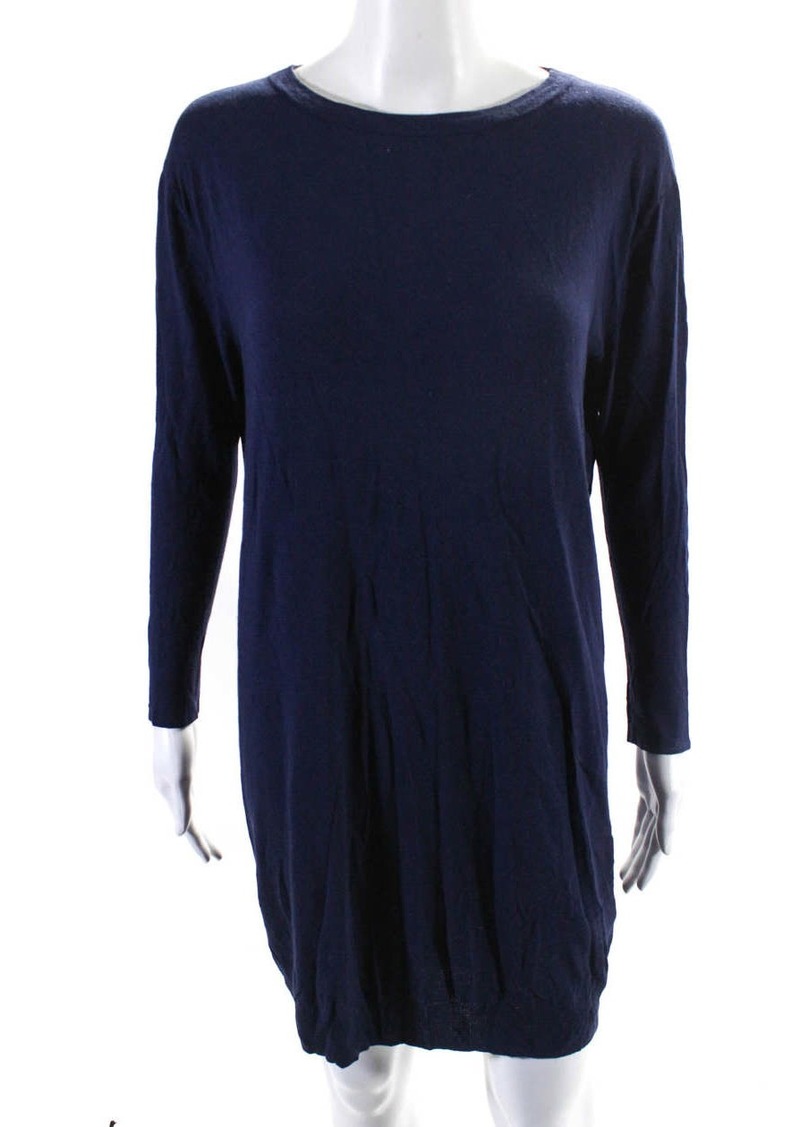 ACNE Studios Womens Knit Crew Neck Long Sleeve Sweater Dress Navy Blue