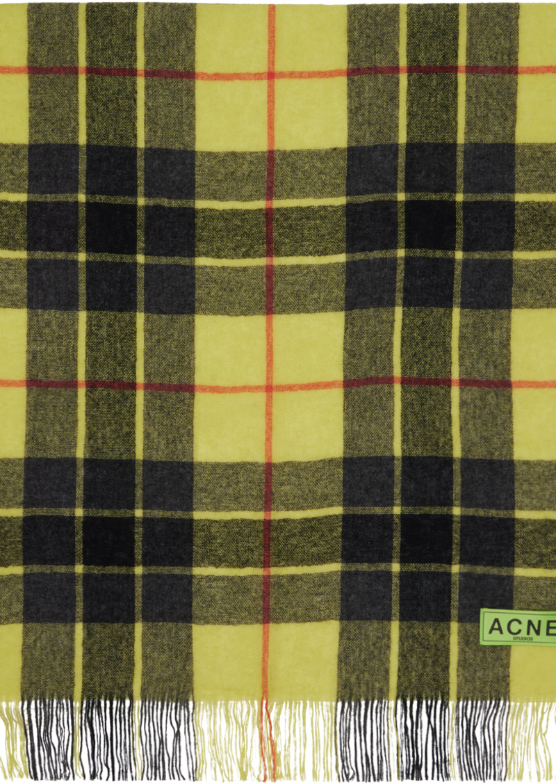 Acne Studios Yellow & Black Check Fringe Scarf