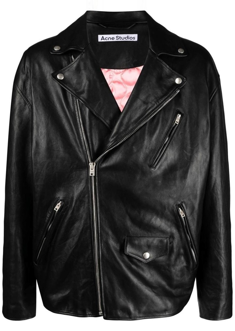 Acne Studios off-centre zip leather biker jacket