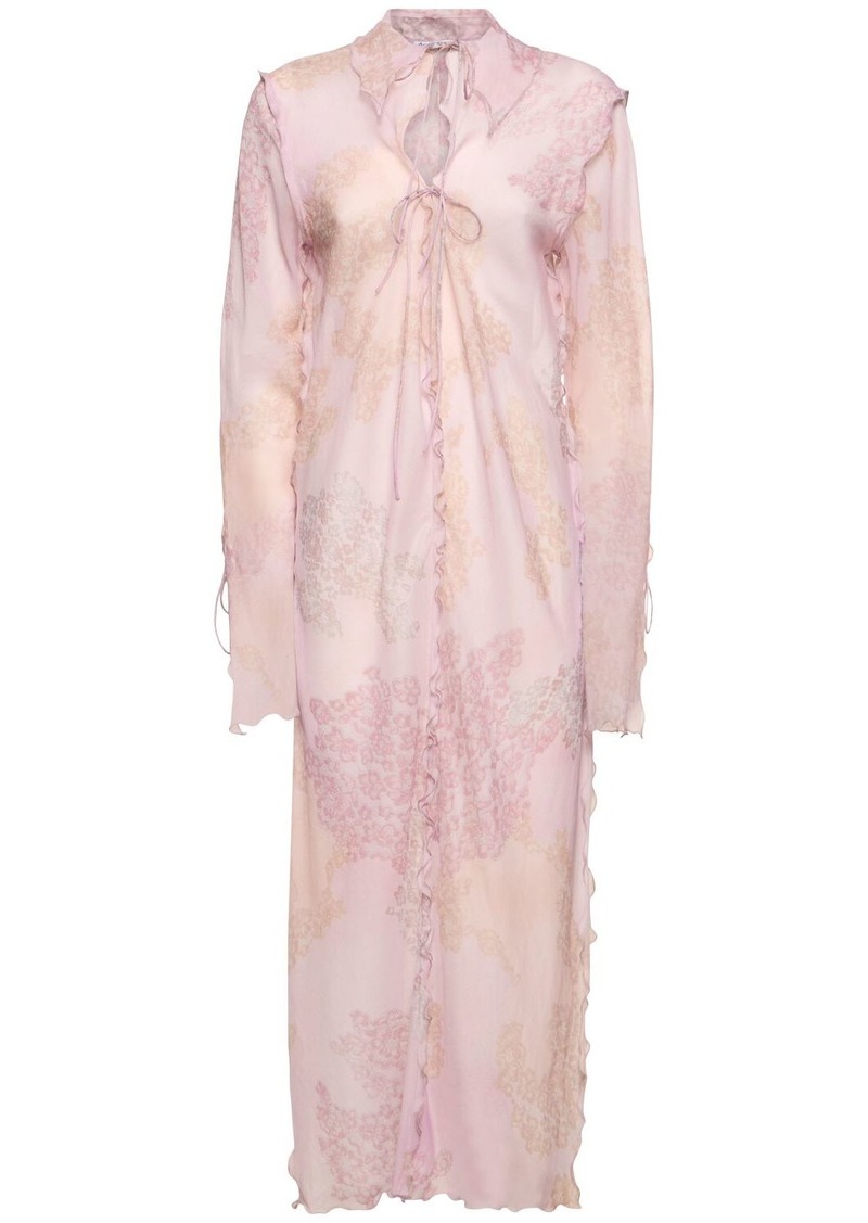 Acne Studios Printed Cotton & Silk Long Kaftan Dress