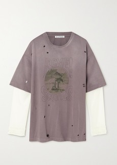 Acne Studios Printed Layered Distressed Organic Cotton-jersey And Chiffon T-shirt