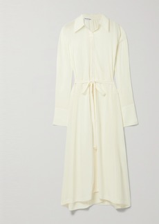 Woman Crinkled Cotton-blend Gauze Midi Shirt Dress Ivory - 60% Off!