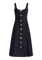 Adam Lippes - Button-Detailed Stretch Denim Midi Dress - Dark Wash - US 2 - Moda Operandi