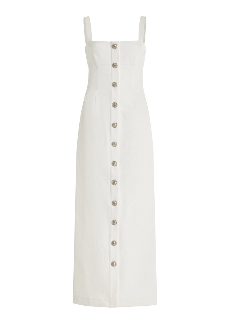 Adam Lippes - Camille Button-Detailed Stretch-Cotton Midi Dress - White - US 6 - Moda Operandi