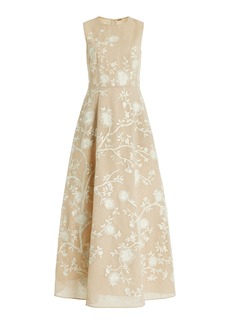 Adam Lippes - Embroidered Cotton Burlap Maxi Dress - Neutral - US 0 - Moda Operandi