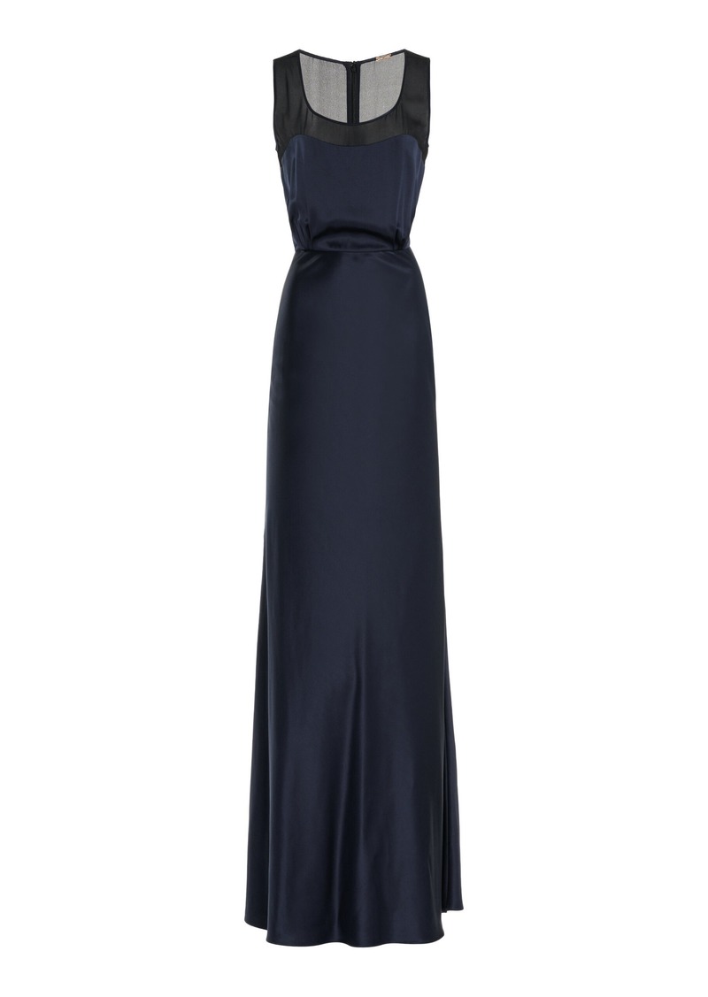 Adam Lippes - Fringed Silk-Charmeuse Maxi Dress - Navy - US 4 - Moda Operandi