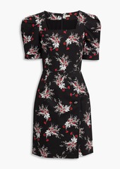 Adam Lippes - Gathered floral-print cotton-blend twill mini dress - Black - US 2