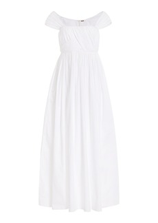 Adam Lippes - Josephine Ruched Cotton Poplin Midi Dress - White - US 6 - Moda Operandi