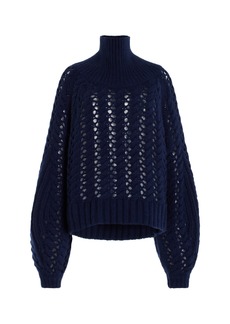 Adam Lippes - Open Knit Cashmere Turtleneck Sweater - Navy - US 8 - Moda Operandi