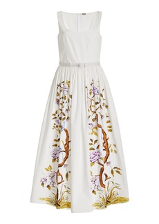Adam Lippes - Printed Cotton Poplin Midi Dress - White - US 2 - Moda Operandi
