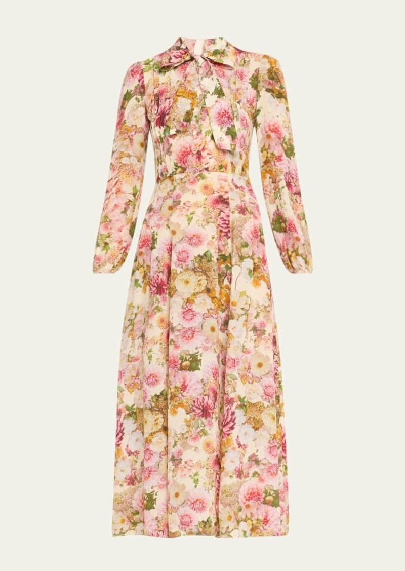 Adam Lippes Alison Floral Crepe De Chine Long-Sleeve Maxi Dress