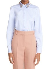 Adam Lippes Beaded Collar Button-Up Shirt in Pale Blue at Nordstrom