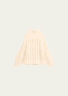 Adam Lippes Brushed Cashmere Open Cable-Knit Turtleneck