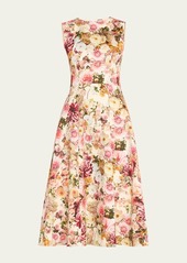 Adam Lippes Eloise Floral Print Cotton Twill Midi Dress