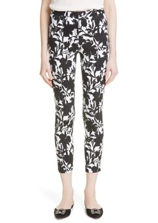 Adam Lippes Floral Ikat Stretch Cotton Twill Crop Pants in Black Ikat at Nordstrom