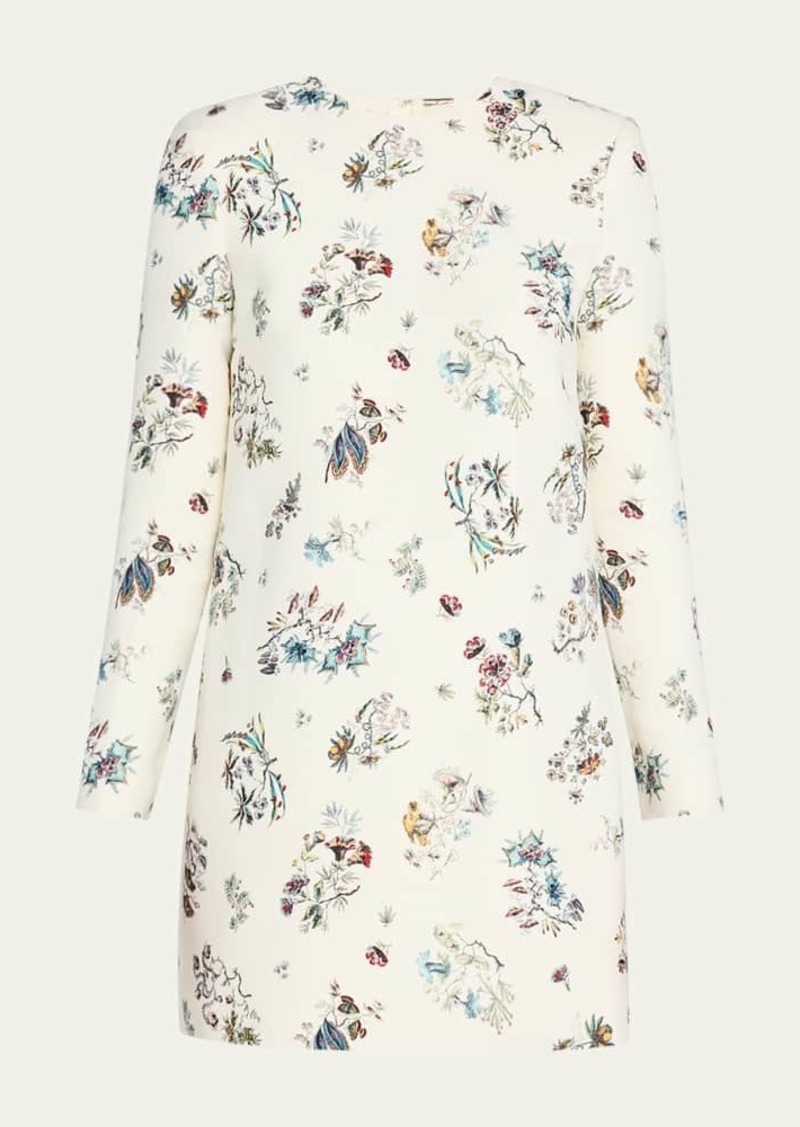 Adam Lippes Floral-Print Long-Sleeve Silk Wool Mini Dress