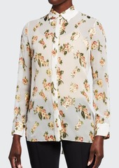 Adam Lippes Floral-Print Silk-Chiffon Menswear Top
