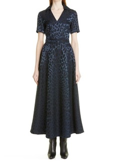 Adam Lippes Leopard Jacquard Wool Blend Belted Dress in Navy Multi at Nordstrom