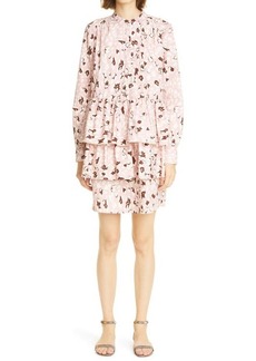 Adam Lippes Leopard Print Ruffle Long Sleeve Shirtdress in Pink Leopard at Nordstrom