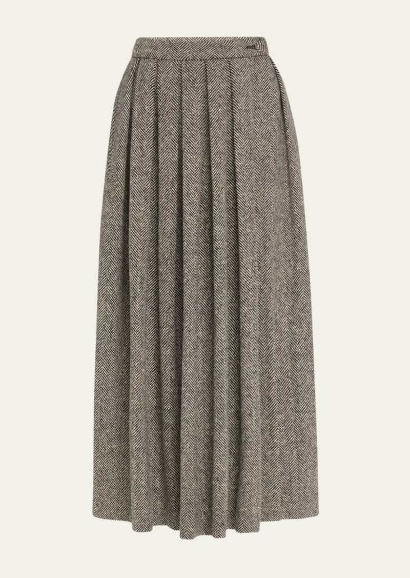 Adam Lippes Pleated Wool Herringbone Ball Skirt