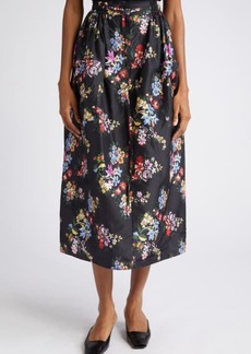 Adam Lippes Sackville Floral Print Belted Silk Taffeta Midi Skirt