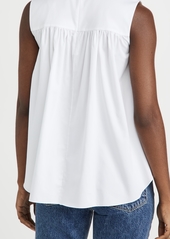 Adam Lippes Shirred Body Top with Bow In Cotton Poplin