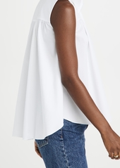 Adam Lippes Shirred Body Top with Bow In Cotton Poplin