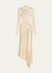 Adam Lippes Turtleneck Scarf-Waist Knit Midi Dress