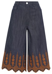 Adam Lippes - Broderie anglaise-trimmed denim culottes - Blue - US 10