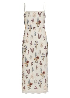 Adam Lippes Cami Beaded Floral-Embroidered Midi-Dress