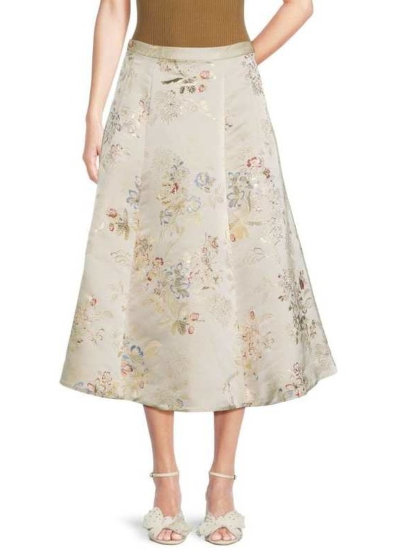 Adam Lippes Eloise Floral Silk Blend Midi Skirt