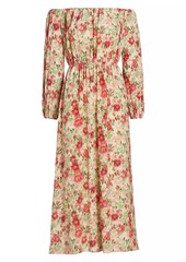Adam Lippes Floral Silk Off-The-Shoulder Dress