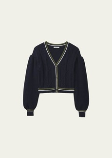 ADEAM Camilla Cable-Knit Puff-Sleeve Cardigan