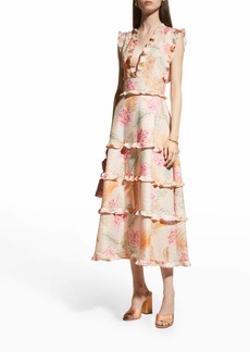 Adeam Hibiscus Printed Ruffle-Trim Dress