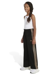 adidas Big Girls 3-Stripe Elastic Waistband Wide Leg Velour Pants - Black with Gold