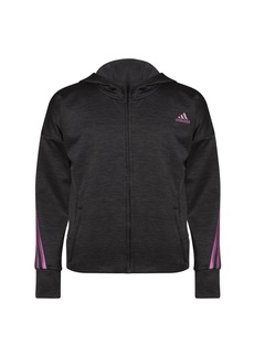 adidas Big Girls Zip Front Melange Fleece Jacket - Black with Purple Heather