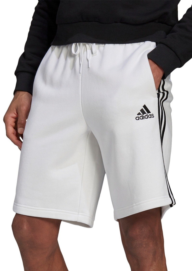 "adidas Men's 3-Stripes 10"" Fleece Shorts - White/Black"