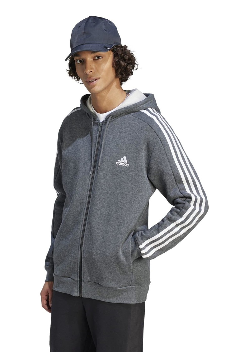 adidas Men's Essentials 3-Stripes Fleece Full-Zip Hoodie Legacy