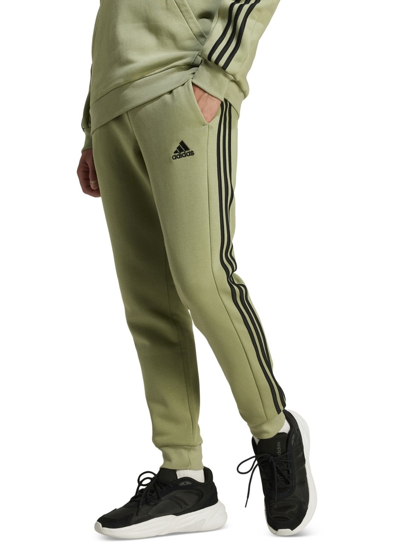 adidas Men's Essentials 3-Stripes Regular-Fit Fleece Joggers - Tent Green/blk