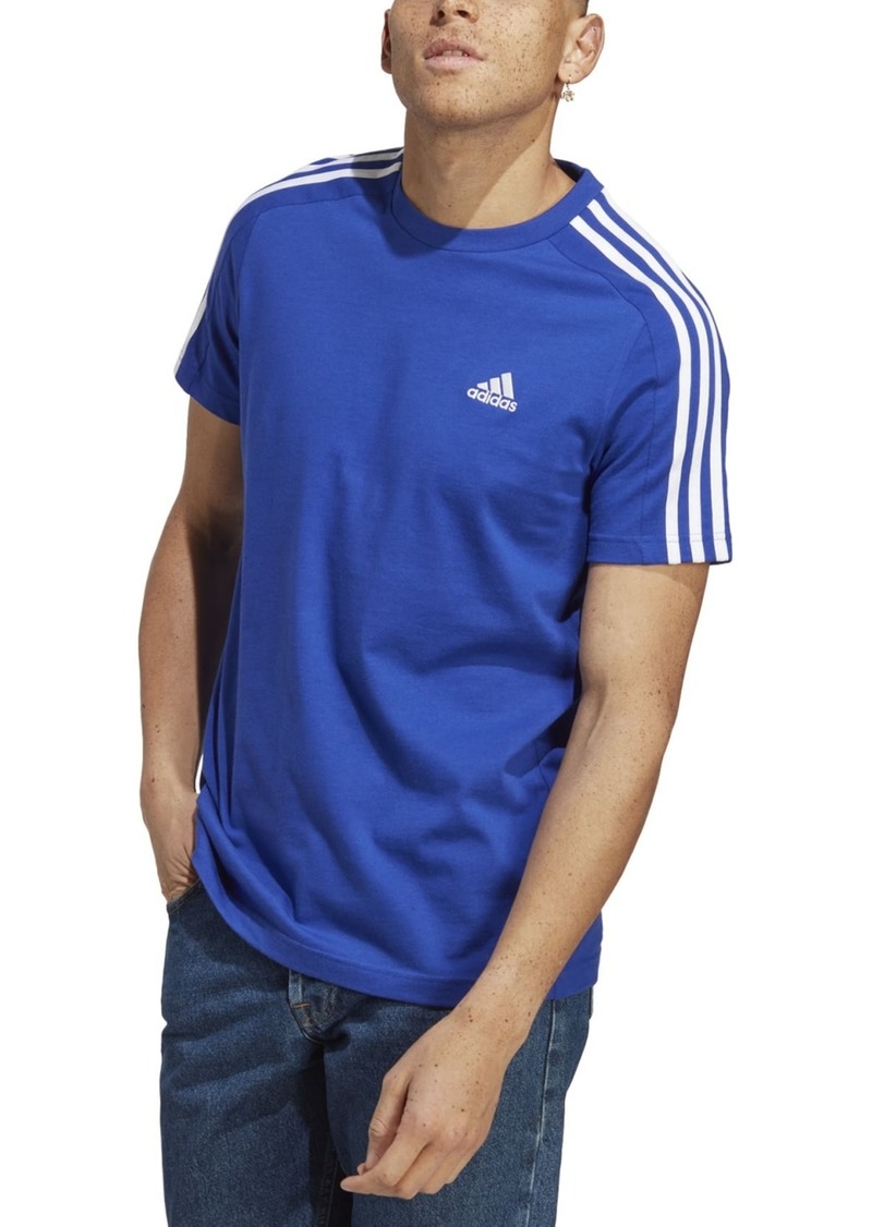 adidas Men's Essentials 3-Stripes Regular-Fit Logo Graphic T-Shirt - Semi Lucid Blue / Wht