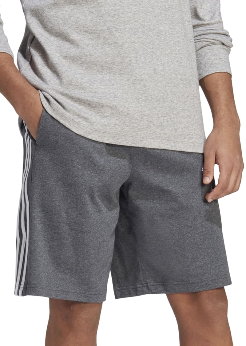 "adidas Men's Essentials Single Jersey 3-Stripes 10"" Shorts - Dark grey heather/white"