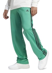 adidas Men's Primegreen Essentials Warm-Up Open Hem 3-Stripes Track Pants - Court Green / Blk