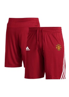 Adidas Men's Red Manchester United Club Crest Three-Stripe Aeroready Shorts - Red