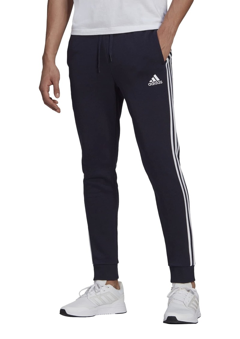 adidas Men's Standard Essentials Fleece Tapered Cuff 3-Stripes Pants Ink/White