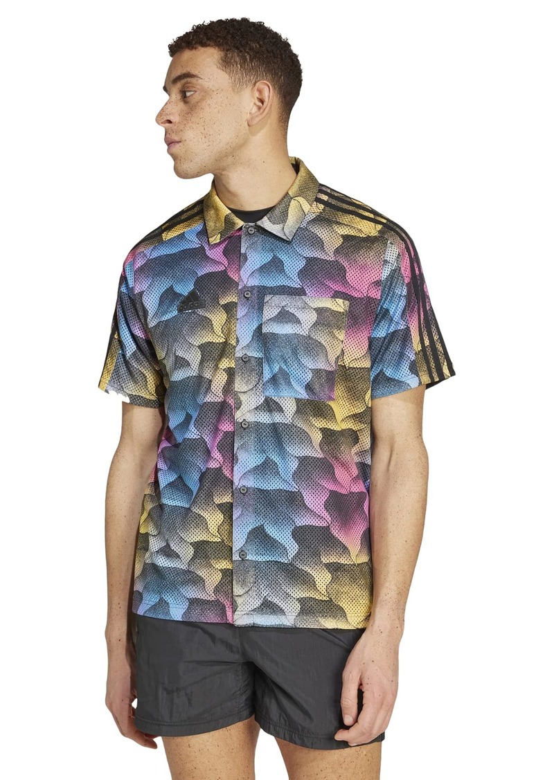 adidas Men's Tiro Allover Print Mesh Resort Shirt