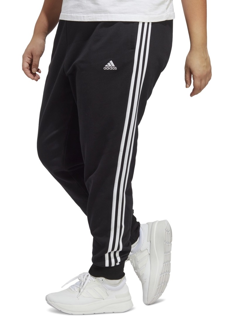 adidas Plus Size Essentials 3-Striped Cotton French Terry Cuffed Joggers - Black/white